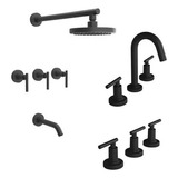 Combo Set Griferia Ducha Lavatorio Bidet Trovani Black Soho