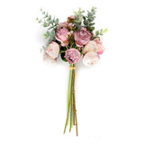 Jarrón Vintage Rose Bouquet Con Flores Artificiales Y Eucali