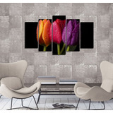 Cuadro 60x100cm Tulipanes Flores Naranja Violeta