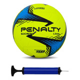 Bola Society Penalty Lider N4 + Bomba De Ar Cor Amarelo/azul