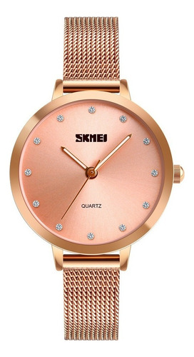 Reloj Mujer Skmei 1291 Malla Acero Minimalista Elegante Color De La Malla Dorado/rosa