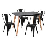 Set Comedor Mesa Eames Rectangular + 4 Sillas Tolix De Metal