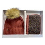 Gorro Y Wristlet Calvin Klein Café Rojo Terra Original Mdk3