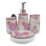 Set Baño Cerámica Jabonera Porta Cepillo Dispensador Taza