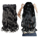 1 Extensión De Cabello Rizado Negro Oscuro Con 5 Clips, Exte