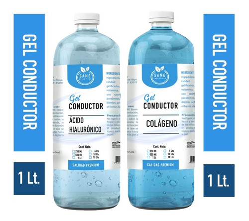 2 Pzs Gel Conductor 1lt Colágeno Y 1lt Ácido Hialurónico