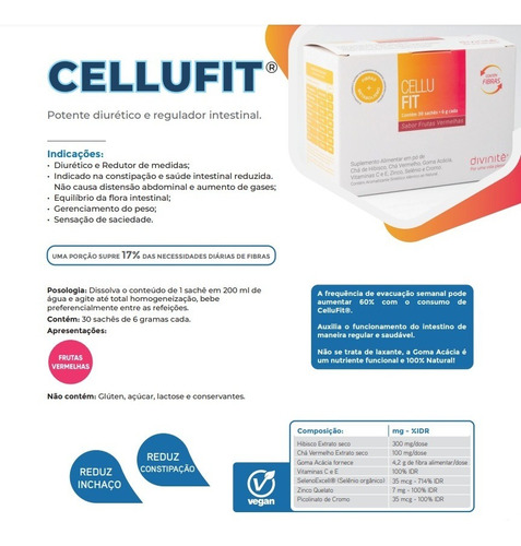 Cellufit 30 Sachês Divinitè Sabor Frutos Vermelhos