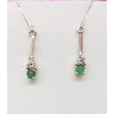 Hermosos Aretes Esmeralda Y Circón. Plata Ley 9.50