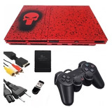 Play Station 2 Vermelho - Ps2 Slim - Punisher Red - 12 Meses De Garantia - Vários Jogos Opl