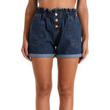 Short Mujer Baggy Jean Elastizado Con Bolsillos