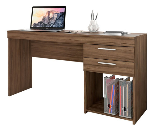 Escrivaninha 121cm Mesa Estudo Office 2 Gavetas Nicho