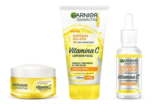 Kit Garnier Express Aclara Vitamina C Serum+crema+limpiador