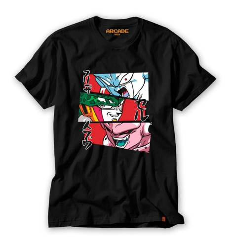 Camiseta Dragon Ball Z Super Vilões Freeza Cell Majin Boo