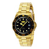 Reloj De Pulsera Invicta Pro Diver 8929 De Cuerpo Color Oro, Analógico, Para Hombre, Fondo Negro, Con Correa De Acero Inoxidable Color Oro, Agujas Color Oro Y Blanco, Dial Oro Y Blanco, Minutero/segun