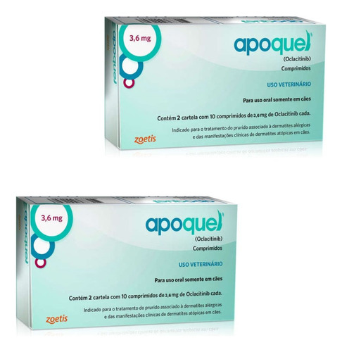 Kit C/2 Apoquel 3.6mg 20 Comprimidos, Alivio Em Ate 4 Horas