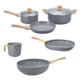 Batería Hudson Granito Cerámica 3 Capas Set Bifera Wok Jarro