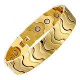 Pulseira Dourada Masculina Neomidio Ouro 18k Aço Inox Luxo