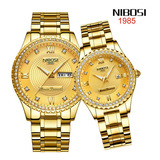 Relojes Nibosi De Cuarzo De Lujo Para Parejas, 2 Piezas Color Del Fondo Dorado