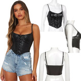 Bustier Corset Bralette Cuero Push Up Sujetador Crop Top 