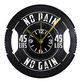 Reloj Pared Disco Vinil Decoración Gym No Pain No Gain Ev091
