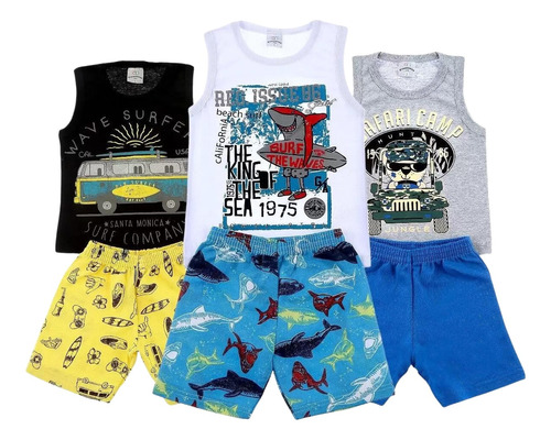 Conjunto Infantil Menino Verão Praia Estampados Barato D+