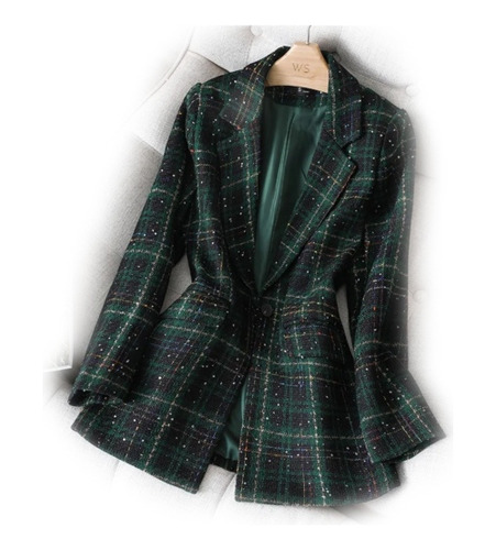 Saco Dama Blazer Formal Chaqueta Elegante Cuadro Verde Stock