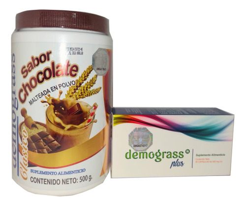 Caja Demograss Plus  30 Caps+malteada Chocolate 500 Gramos