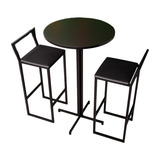 Conjunto Mesa Alta Bistrô Redonda Preta 2 Banquetas Confort