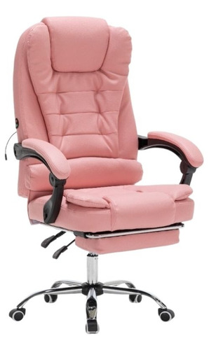 Cadeira Presidente C/massagem Rosa Bebe Pés Cromado C/apoio