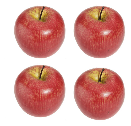 4 Manzanas Rojas Artificiales Grandes, Frutas Decorativas