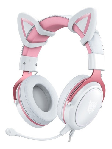 Audifonos Onikuma X10 Con Orejas De Gato Blanco/rosa Premium