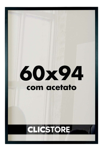 Moldura 60x94 Quadro Decorativo Acetato Poster Foto Corredor Cor Preto Liso