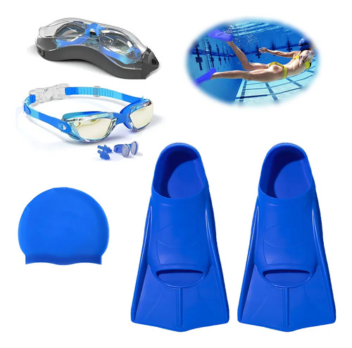 Set De Aletas Para Nadar Cortas Natacion Con Gafas Y Gorra | Envío gratis