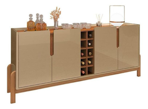 Aparador Buffet Sala Lizz 190cm Com Pés De Madeira Maciça Cor Champagne/cedro