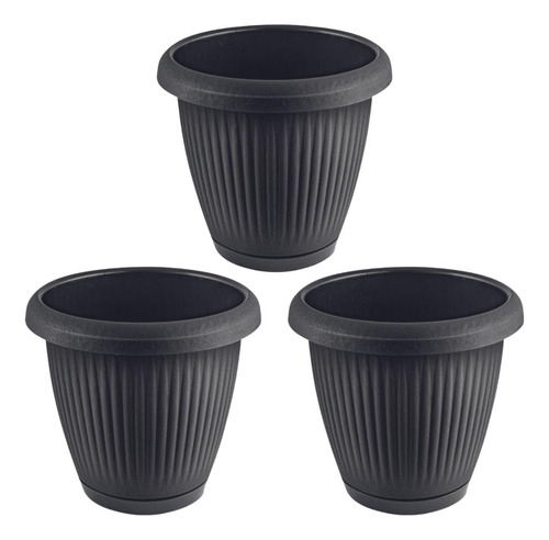 3 Vaso Flor Plástico Pequeno C/prato 1,4l Moderno Decorativo