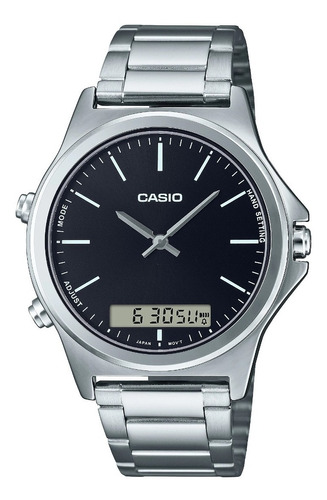 Reloj Casio De Hombre Mtp-vc01d Dobletiempo Análogo/digital Color De La Correa Plateado Color Del Bisel Plateado Color Del Fondo Negro