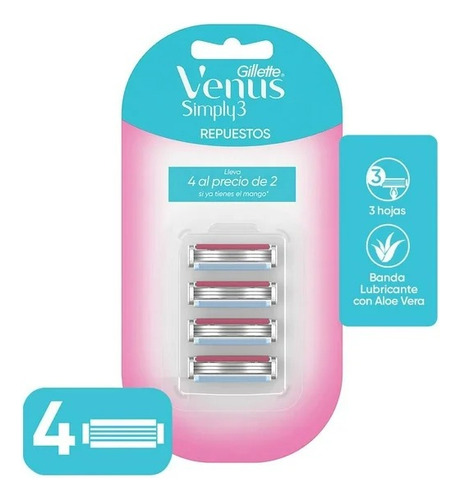 Repuestos Para Afeitar Gillette Venus Simply3 4 Pzas