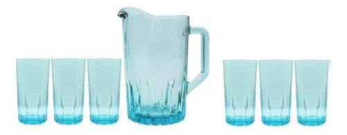 Set 6 Vasos 390 Ml + Jarra Vidrio Kristalino Azul By Crisa