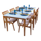  Conjunto Mesa De Jantar Retangular Com 6 Cadeiras Cor