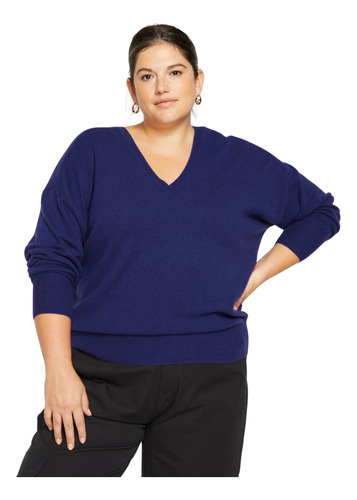 Sueter Plus Size Tricot Manga Longa Decote V Blusa