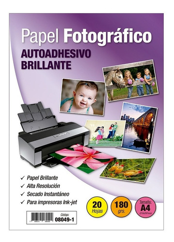 Papel Fotográfico Adhesivo Glossy A4 180gr X 20 Hojas - 8049