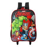 Mochila Escolar De Rodinhas Marvel Comics Os Vingadores Cor Preto