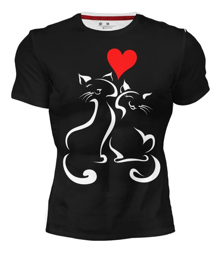 Playera Full Print Pareja Gatos Corazón San Valentín 24