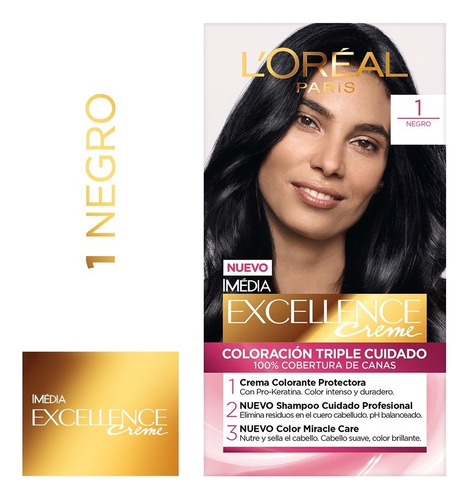 Kit Tintura L'oréal Paris  Excellence Kit Tintura L'oréal París Excellence Creme Para Rubio Tono 1 Negro Para Cabello