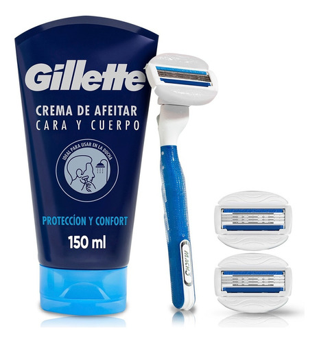 Máquina Afeitar Gillette Mach3 Cuerpo + 2 Repuestos + Crema