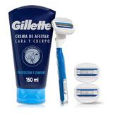 Máquina Afeitar Gillette Mach3 Cuerpo + 2 Repuestos + Crema