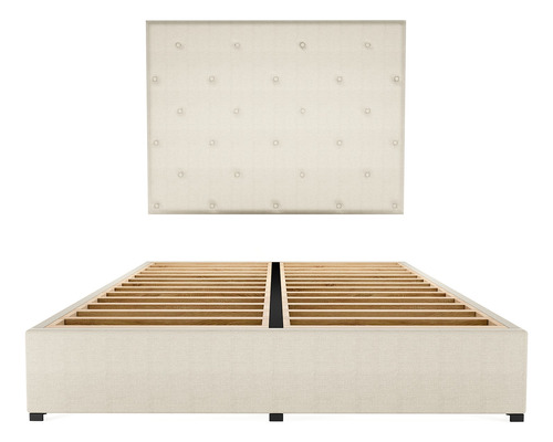 Recamara Cama Cabecera Quintan Queen Size Madera Tapiz Beige