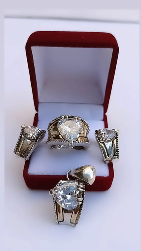 Conjunto Aros ,anillo Y Dije De Plata Y Oro