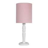 Luminária De Mesa Cúpula Tecido Rosa Base Branco Provençal