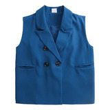 Chaqueta Tipo Blazer Azul Sin Mangas Para Niños Tops Str